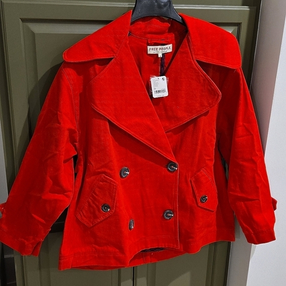 C- Free People Highlands Solid Peacoat/Jacket in High Risk Red NWT - Picture 5 of 8